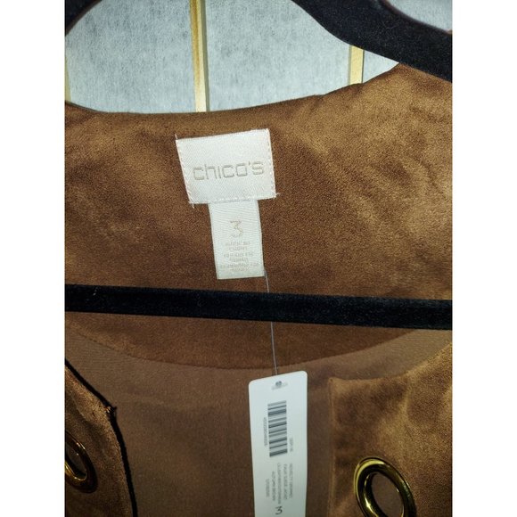 Chico's Autumn Brown faux Suede Jacket with Rich Gold Ring down each side of the - Picture 4 of 4